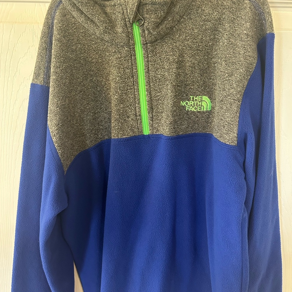The North Face Gray and Blue Fleece with Green Logo